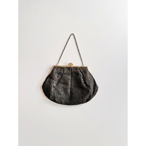 Vintage SIMPSON'S Black Gold Brocade Kiss Loss Evening Purse Bag - Picture 1 of 9
